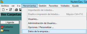 menu herramientas - datos de empresa