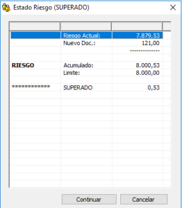 riesgo superado sin sumar pedidos pendientes