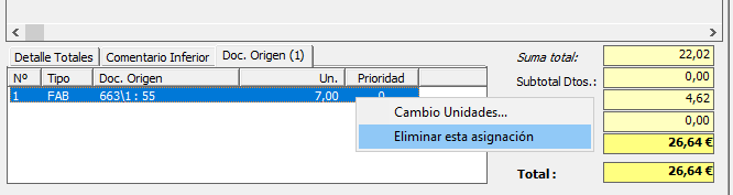 Eliminar asignación de linea de compra con fabricación - paso 1